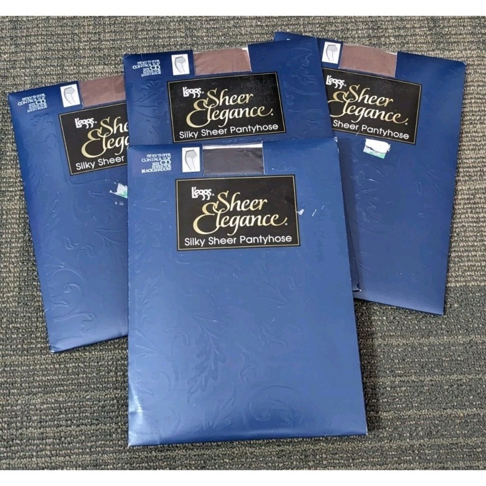 4 PC Lot Leggs‎ Pantyhose Sheer Elegance Silky Sheer Control Top CD Black Shadow